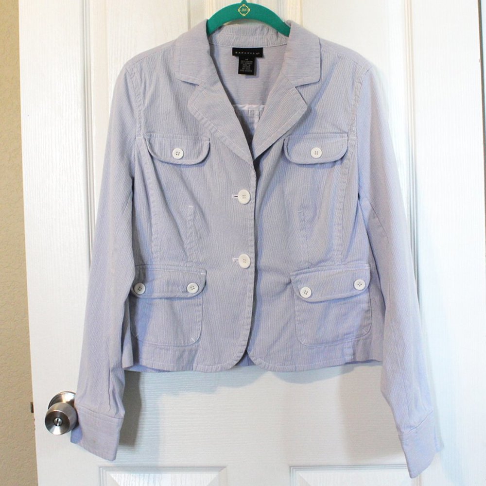 Rafaella Seersucker Cropped Blazer - 14